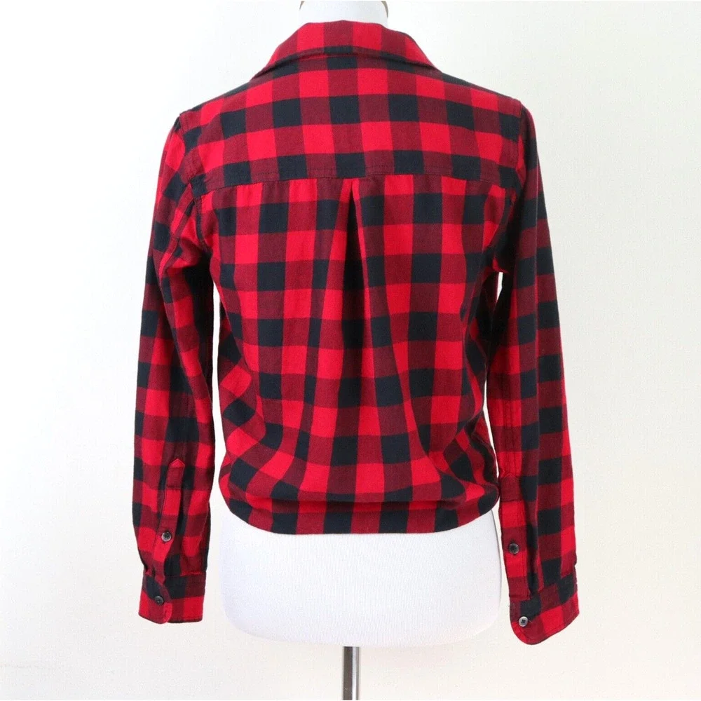 Madewell Size S Flannel Tie-Front Shirt Buffalo Check Red Black